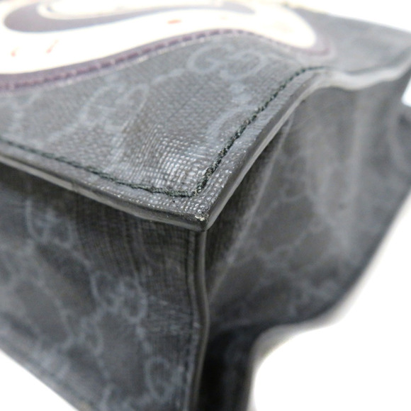 Gucci GG Supreme Tote Bag Shoulder Gray Black Leather Emblems - Picture 6 of 9